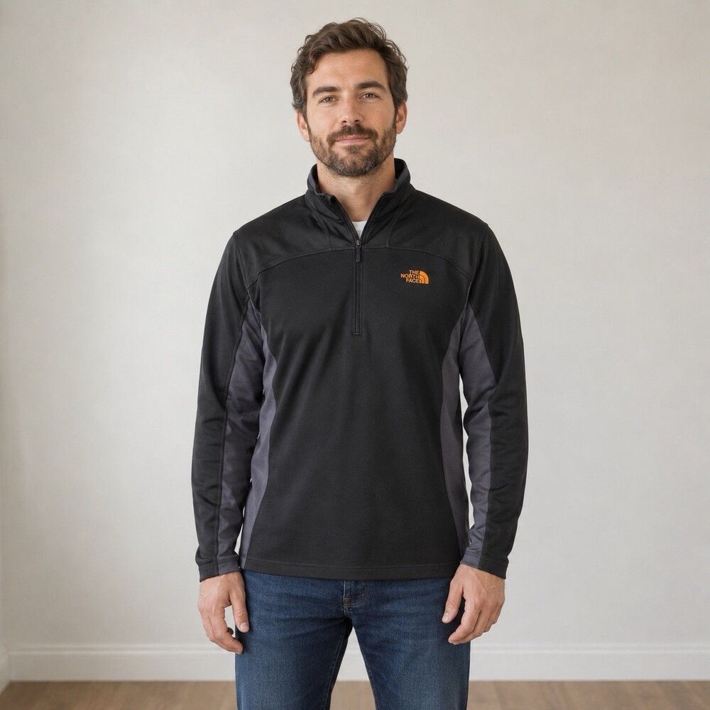 The North Face Men XL 1/4 Zip Pullover Black Gray Orange Logo Polyester